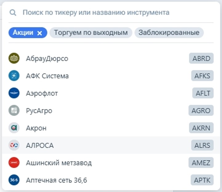 Список акций Мосбиржи