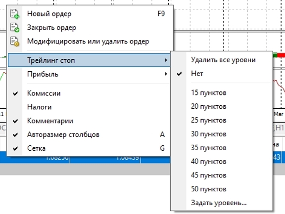 Настройка в терминале MetaTrader